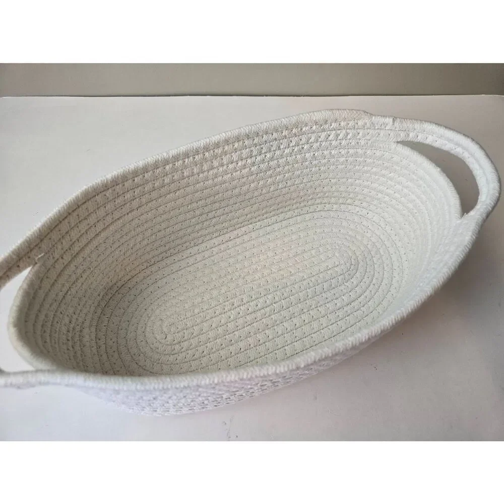 Cotton Rope Basket Oval White-Basket Only